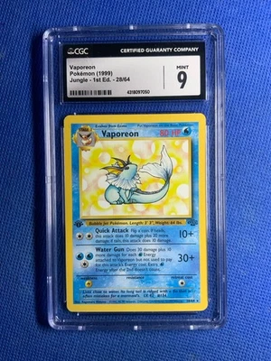 CGC 9 Vaporeon 1st Edition Rare Jungle 1999 Pokemon Card #28 - Image 1 of 2