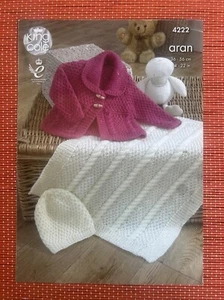 BABY ARAN MATINEE SET COAT / JACKET HAT BLANKET SHAWL VTG KNITTING PATTERN 4222 - Picture 1 of 3