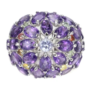 925 Anello Argento Sterling Ovale Ametista Zaffiro Tanzanite Gemma Gioielli Sz 9 - Foto 1 di 9