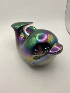 Vintage Mid-Century Modern Purple Lusterware Whale Figurine Iridescent D4AUC - Picture 1 of 7