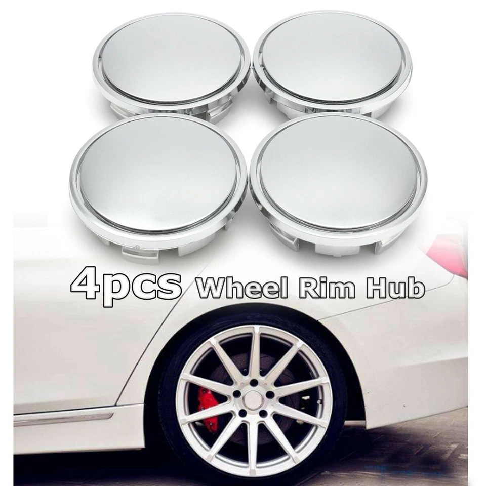 4x 65mm Universal ABS Chrome Car Wheel Center Caps Tyre Rim Hub Cap Cover Silver - Image 1 of 4