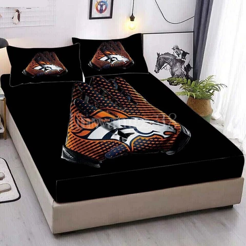 Denver Broncos 3Pcs Fitted Sheet Bedding Deep Pocket Mattress Cover Pillowcase Cover