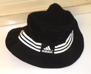 Vintage Adidas Bucket Fisher Hat Black Embroidered White Logo - White Stripes