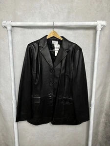 Pendleton Buttery Soft Lambskin Leather Jacket Black Size XL Tall Button Front - Picture 1 of 7