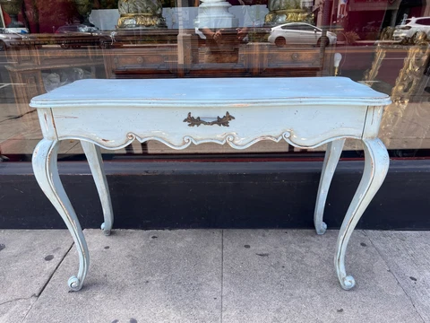 Post-1950 French Blue Painted Louis XV Style Console Table With Cabriole Legs Cover