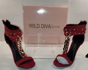 Ladies WILD DIVA LOUNGE Stilettos Red Suede, Gold Spikes, Chain Size 6 Adele-32 - Picture 1 of 9