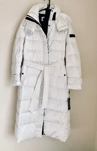 Karl Lagerfeld Paris Women’s Contrast Maxi Belted Long Puffer In White Sz M - Picture 1 of 17