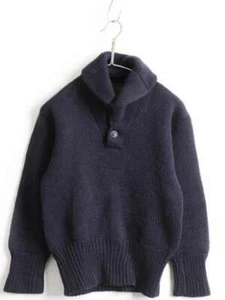 Knitting Mills 40s Vintage Shawl Collar Pullover Knit Sweater Navy Plain Tops - Picture 1 of 5