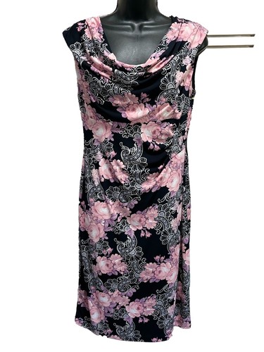 VETEMENTS Abito tubino senza maniche floreale nero rosa viola Connected Apparel taglia 6 foderato