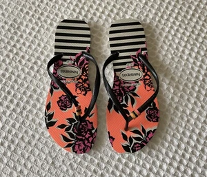 HAVAIANAS Slim Floral Stripe Flip Flops Thong Sandals 39/40 EUR 41/42 USA 9 / 10 - Picture 1 of 8