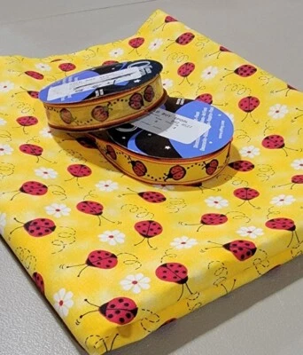 New Ladybug Fabric Patty Reed Charms  Spring Daisy Flowers & Ribbon 72" x 44"  - Image 1 of 4