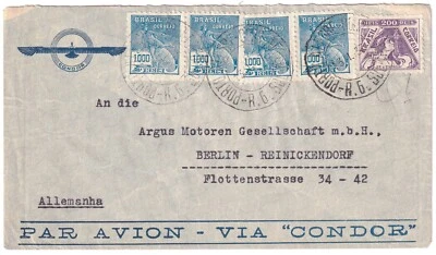Luftpostbrief "Argus Motoren" von Brasilien nach Berlin-Reinickendorf 13.1.1937 - Bild 1 von 2