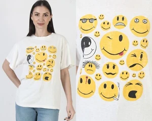 Vintage Smiley Face T-Shirt Emoji Marijuana Pot Novelty Smile Peach Hippie Tee - Picture 1 of 7