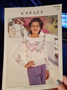 Ladies Jaeger Dk Floral Sweater 30-40" Knitting Pattern Used PBN D6555 - Picture 1 of 4