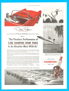 Champion Spark Plugs water skiing boat race Cypress Gardens print ad 1955 - Picture 1 of 3