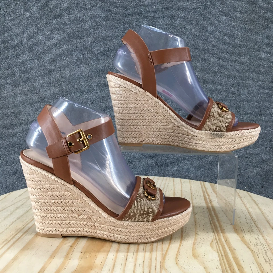 GUESS Tacones Mujer 9 M Hisley Plataforma Cuña Alpargata Marrón Imitación Cuero NUEVO Foto 1 de 4