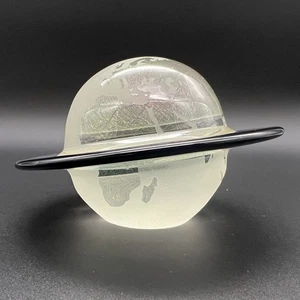 Correia Art Glass Paperweight Planet Earth With Rings Signed Saks Fifth Avenue - Picture 1 of 16