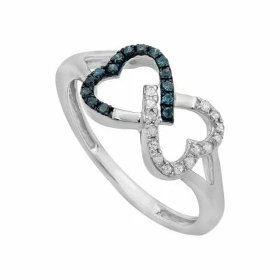 Anillo Infinito Doble Corazón Diamante Blanco y Azul Redondo Plata de Ley 0.15 CT 7 Foto 1 de 4