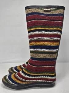 Muk Luks Aubrie Tall Knit Rubber Rain Boots Size 10 southwest stripes aztec - Picture 1 of 9