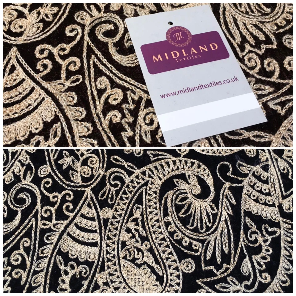Metallfaden Paisley bestickt Micro Samt Kleiderstoff 40" M1038 Mtex - Bild 1 von 1