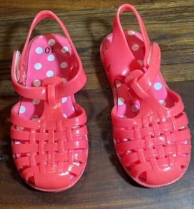 Kids Pink Jelly Shoes Size 10 with pink and white dots - Picture 1 of 4