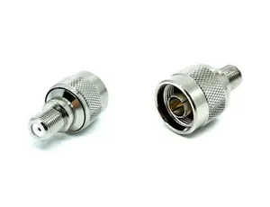 2 Stück RF KOAX Adapter N Stecker/Stecker auf F Buchse/Buchse Gold Pin vernickelt Gehäuse - Bild 1 von 5