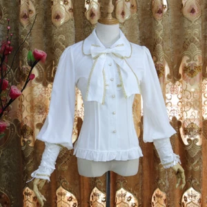 Blusa de cuello Peter Pan con moño dorado para mujer manga Lolita - Imagen 1 de 12