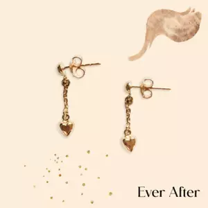 23CT Yellow Gold Earring Studs Love Hearts Chain Drop Dangle L 2.3cm W 5mm- 900 - Picture 1 of 6