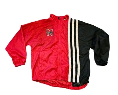 复古 90 年代内布拉斯加州哈士克斯足球罕见阿迪达斯全拉链夹克男式 L 码  — 第 1/4 张图片