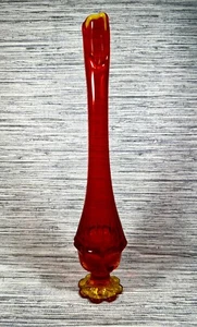 Vintage Fenton Valencia Orange Red Amberina Swung Stretch Art Glass Vase 15.25" - Picture 1 of 21