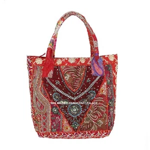 Indian Banjara Shoulder Bag Vintage Sequins Hippie Hobo Carry Beaded Red Handbag - Picture 1 of 4