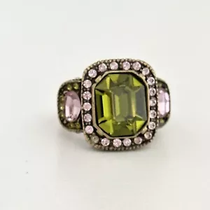 Heidi Daus Designer Green Pink Purple Crystal Ladies Statement Ring Size 6 - Picture 1 of 6