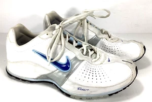 NIKE ZOOM RUN 344100-141 Women's 7.5 Leather Running Shoes WHITE SILVER BLUE - Picture 1 of 11