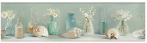 Coastal Cahoon Green Sea Glass Seashells Floral  Wallpaper Border, DLR53603B - Picture 1 of 1
