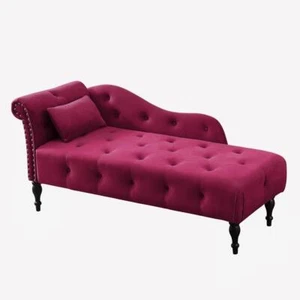 60" Chaise Lounge Tufted Fabric Modern Long Lounger Sleeper Lounge Sofa Burgundy - Picture 1 of 5