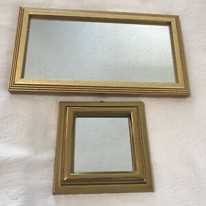 Wall Decor Accent MIRRORS SET 2 Gold Tone Wood/ Plastic Frames 5 6/16" & 11"x6"