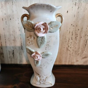 Vintage viktorianische Blumen Knospenvase rosa rosegold hübsch primitiv Shabby Chic 7,5" - Bild 1 von 6