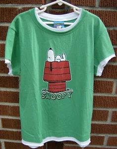 PEANUTS  Youth Sz LG Snoopy Lying on Doghouse Green T-Shirt New With Tags - Picture 1 of 3