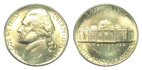 1991 P D S CHOICE Jefferson Nickels + PROOF (3 COINS) Cover