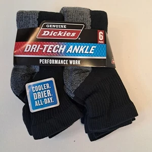 Genuine Dickies Men's Dri-Tech Ankle Socks, 6-Pack Quarter cut Black Grey Work - Picture 1 of 6