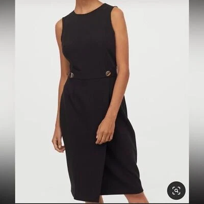 NUEVO CON ETIQUETAS H&M Vestido recto negro sin mangas hasta la rodilla con detalle de botones talla XS Foto 1 de 4