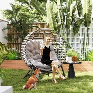 Egg Chair with Soft Cushion Steel Garden Basket Chair for Outdoor, Light Grey - Picture 1 of 11