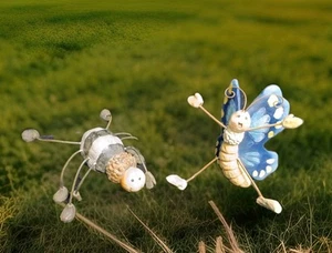 Anthropomorphic Bug Shelf Sitter Butterfly 4.5"H Spider 3.25" Cottage Core Decor - Picture 1 of 9