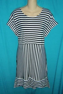 UMGEE Damen SCHWARZ & WEISS vertikal/horizontal gestreift FREIZEIT STRAND Kleid XL - Bild 1 von 6