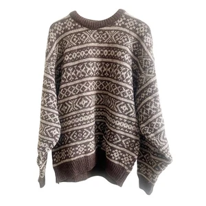 Edward Bryan 100 % Wolle Rundhalsausschnitt Pullover Fair Isle Größe Large braun hellbraun - Bild 1 von 10
