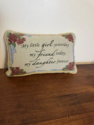 Vintage Tapestry Pillow Love Between Mother And Daughter Grows Forever Floral - Image 1 of 3