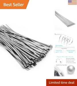 Corbatas metálicas de alta resistencia con cremallera 100 piezas, acero inoxidable de 11,8 pulgadas para todas las aplicaciones - Imagen 1 de 9