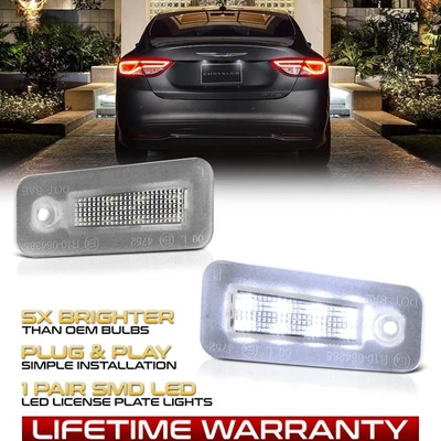 Pure White Full LED License Plate Lamps Lights Pair For 2015-2017 Chrysler 200 Foto 1 de 4