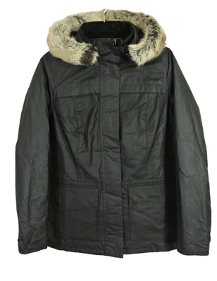 NUEVA Parka Barbour Ellen de Lona Encerada con Capucha con Borde de Piel Sintética en Negro 8 #WAX15 Foto 1 de 4