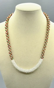 Kleine rot grün gold klare kleine Perlen & ovale klare Glas Kumihimo Halskette 20" - Bild 1 von 4